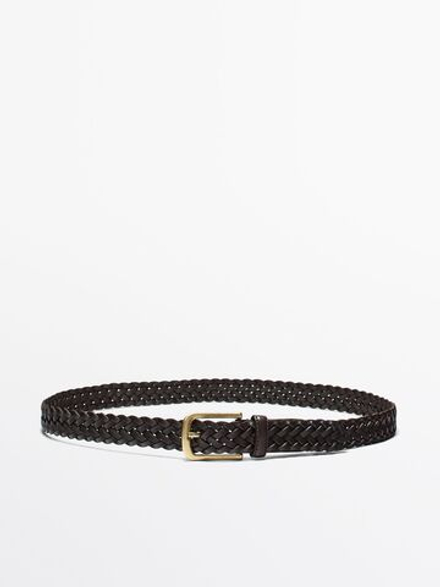 Massimo Dutti Плетеный ремень из кожи, коричневый