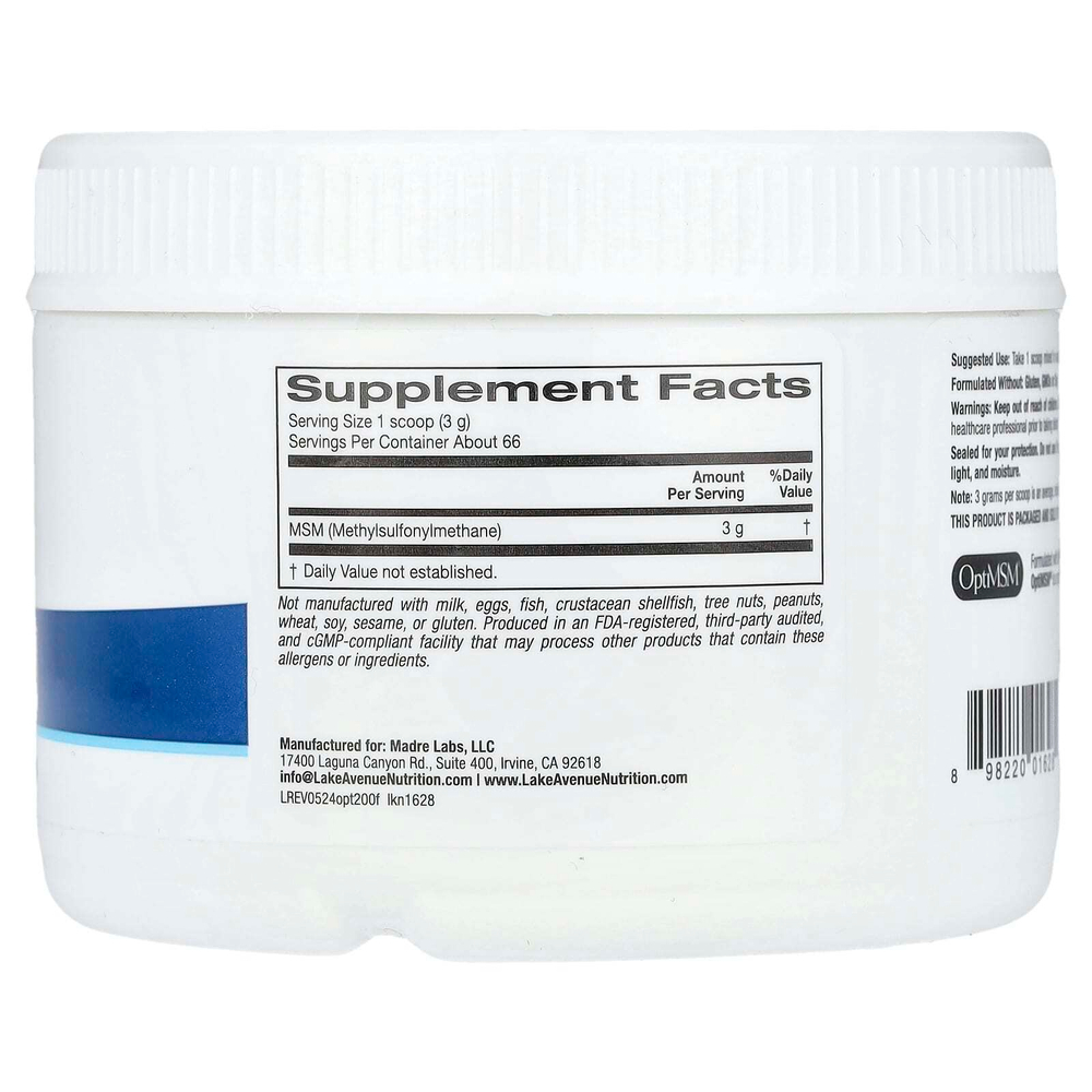 Lake Avenue Nutrition, OptiMSM® в хлопьях, 198,5 г (7 унций)