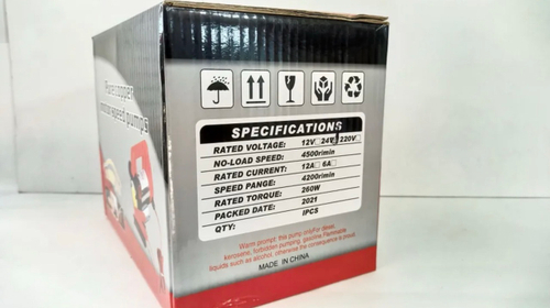 Насос (24 вольта, чугунная) электрический для перекачки жидкости 24В 40 л/мин Пластиковая ручка.