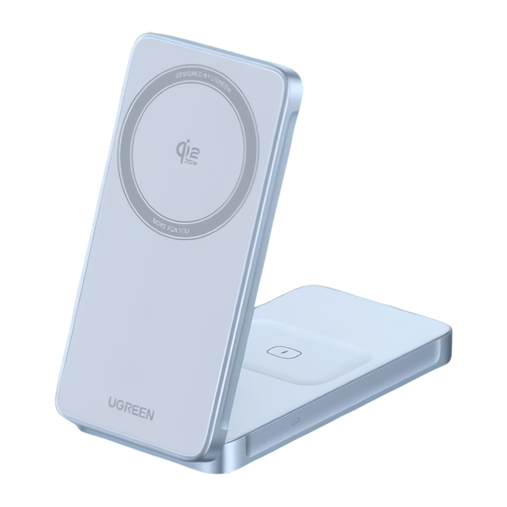 Складная зарядная станция MagSafe Ugreen MagFlow для iPhone и AirPods (Qi2.2) (W756) Беспроводная зарядка: Qi 25 Вт, Qi 5 Вт. Проводная зарядка: нет. Сертификация Qi2. Есть LED-индикация
