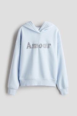 H&M Толстовка с капюшоном и принтом, светло-голубой