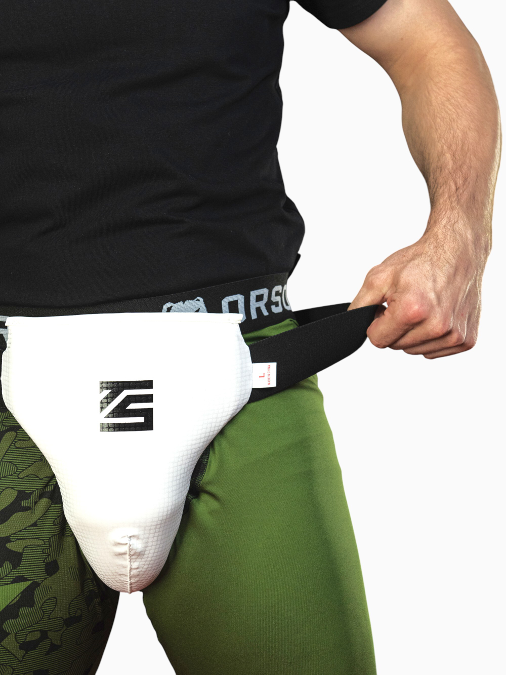 Защита паха мужская, бандаж белый Tomorrow Star с черной резинкой