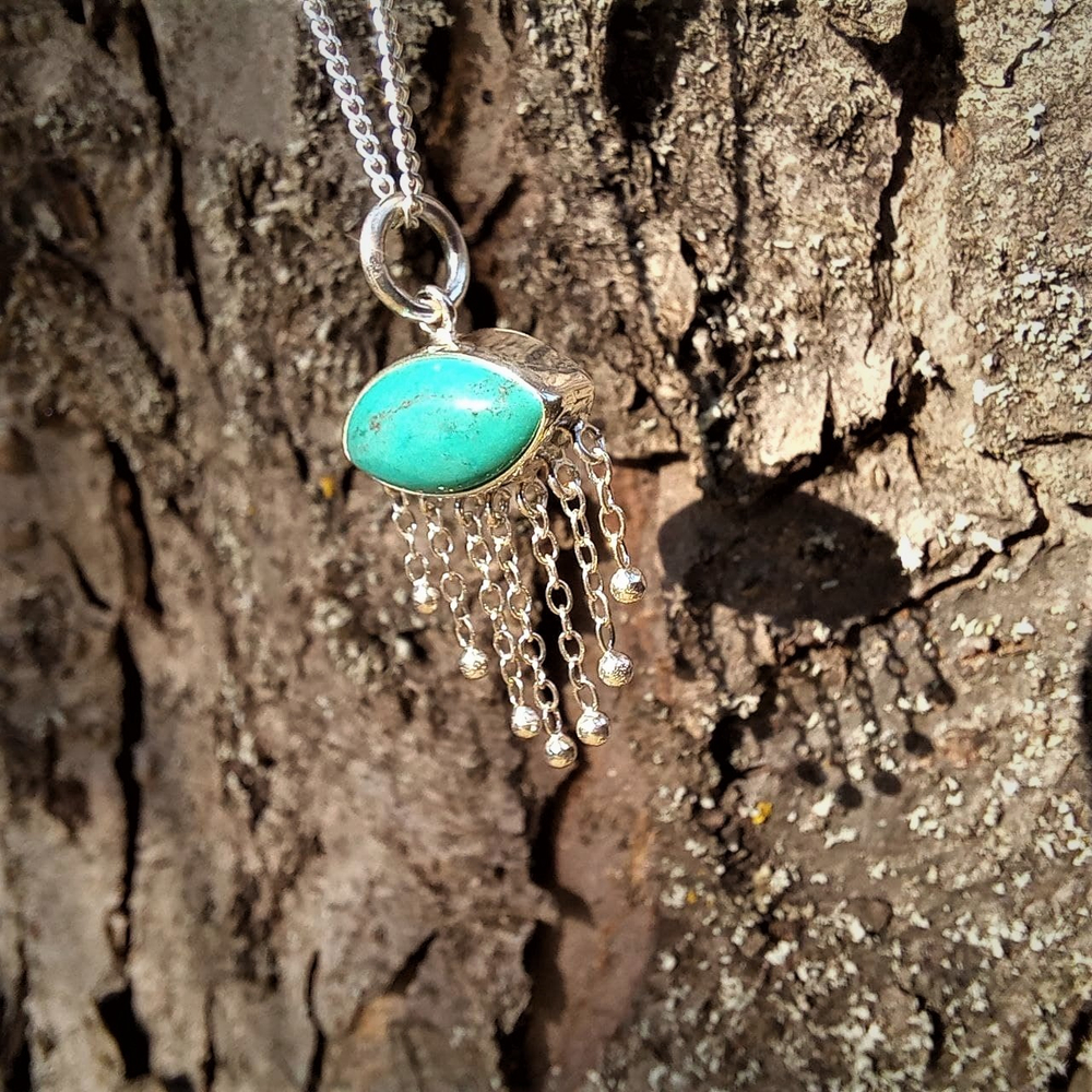 Подвеска ОКО-2 с цепочкой, серебро/бирюза