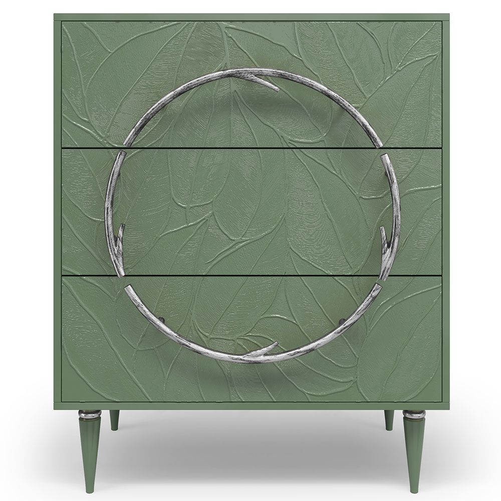 Комод Арт Колор leaves Классик Сильвер с 3 ящиками Зеленый нефрит