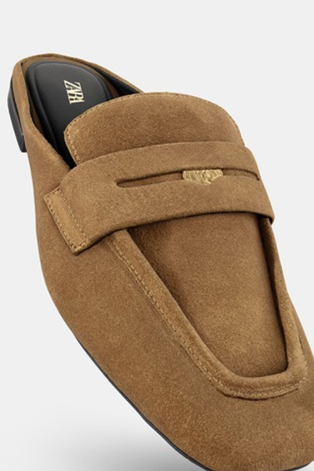 ZARA ЗАМШЕВЫЕ МЮЛИ-ЛОФЕРЫ, ТЕМНЫЙ РЫЖЕВАТО-КОРИЧНЕВЫЙ