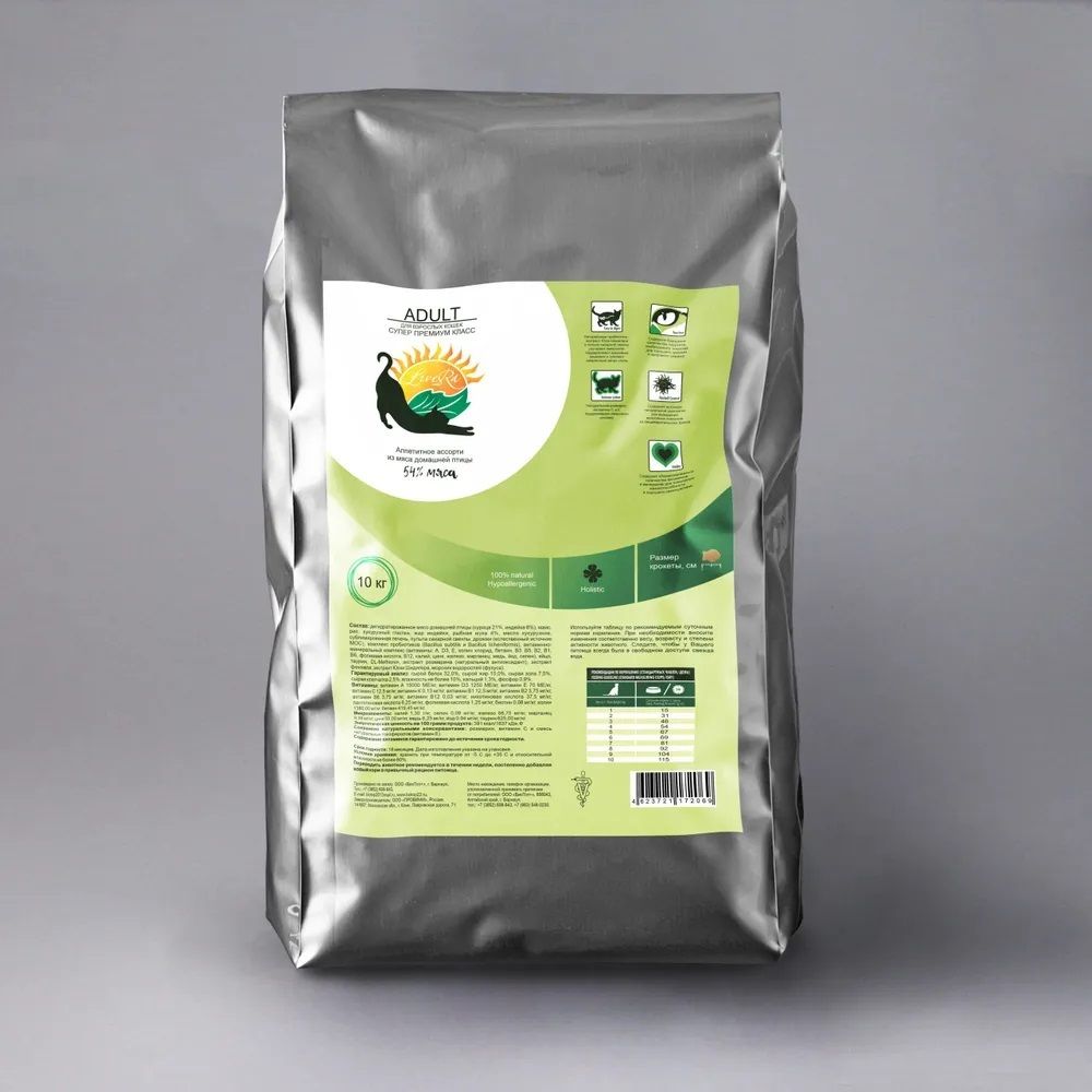 Сухой корм LIVERA Adult Cat для взрослых кошек, ассорти из мяса домашней птицы - 10 кг