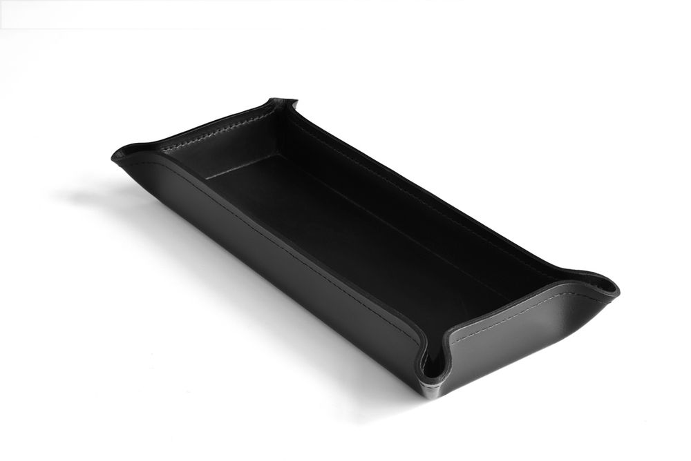 Удлиненный фигурный кожаный лоток черный