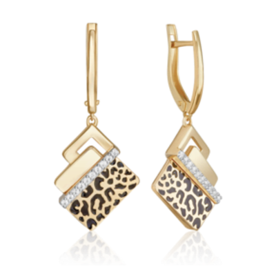 Серьги с принтом «Леопард» из лимонного золота c фианитами и эмалью Артикул: 02-5191-00-401-1130