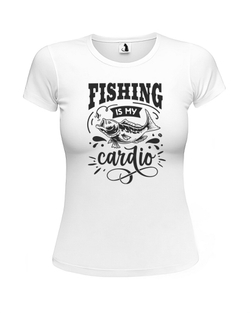 Футболка Fishing is my cardio женская приталенная белая с черным рисунком