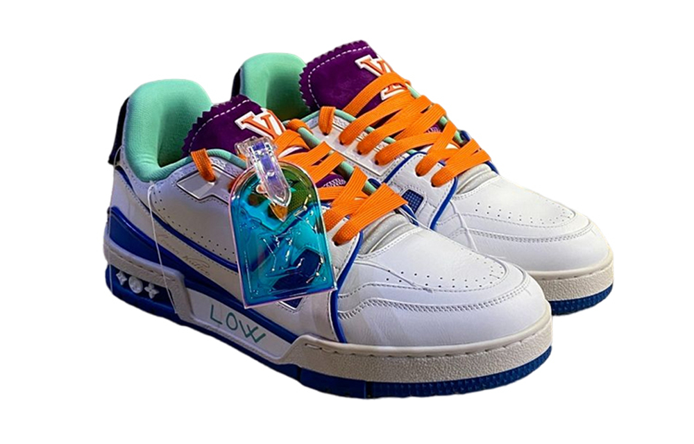 LOUIS VUITTON Trainer Low Top Stylish Skateboarding Shoes Men"s White Blue