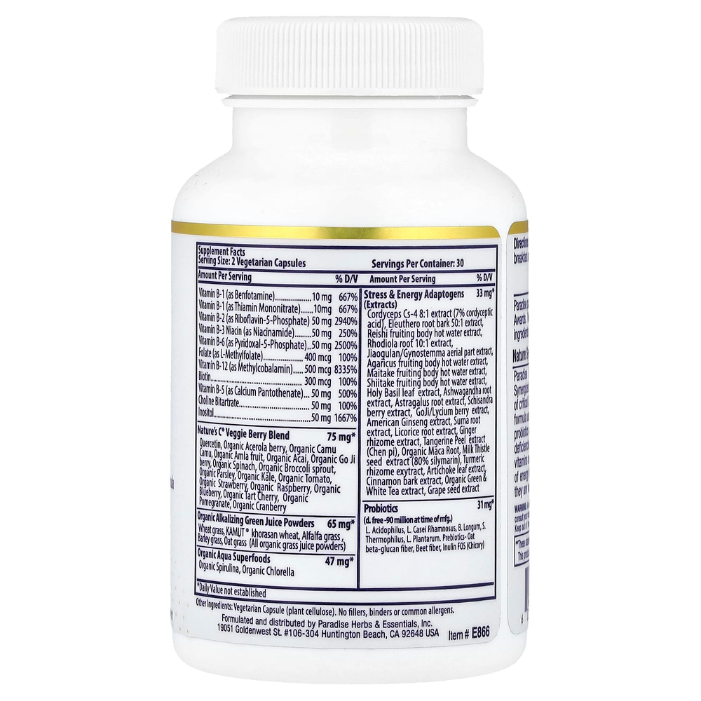 Paradise Herbs, Earth's Blend, комплекс метилированных витаминов группы B, 60 вегетарианских капсул