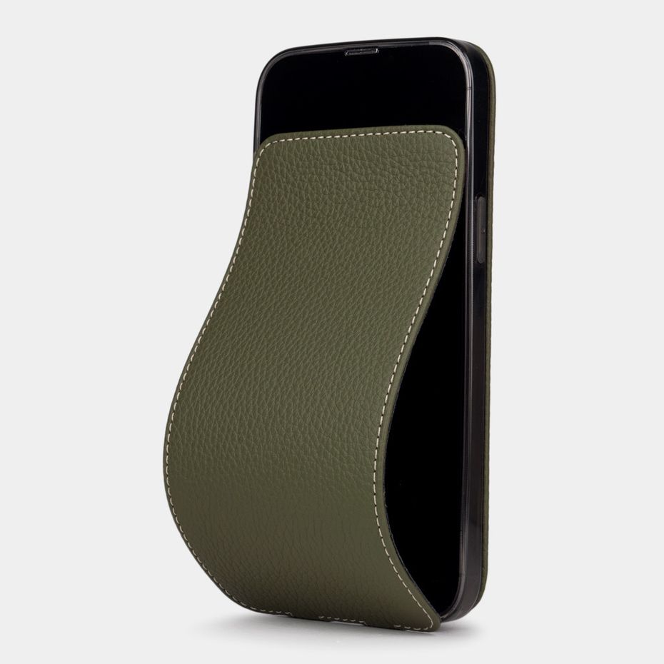 Чехол для iPhone 13 Mini из натуральной кожи теленка, зеленого цвета