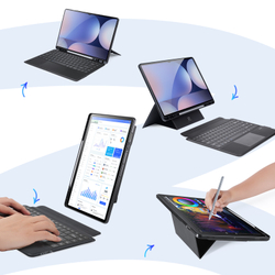 Защитный чехол подставка с клавиатурой (RUS) от Dux Ducis для Samsung Tab S10 Ultra, S9 Ultra и S8 Ultra, серия DK Series Keyboard, русская клавиатура с подсветкой