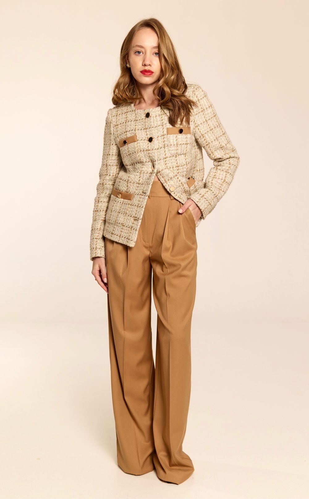 Брюки-палаццо бежевые из итальянской вискозы