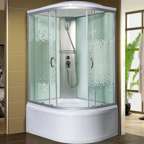 Душевая кабина Мономах XL 120x90x44 С МЗ стекло прозрачное с рисунком мозаика/профиль хром