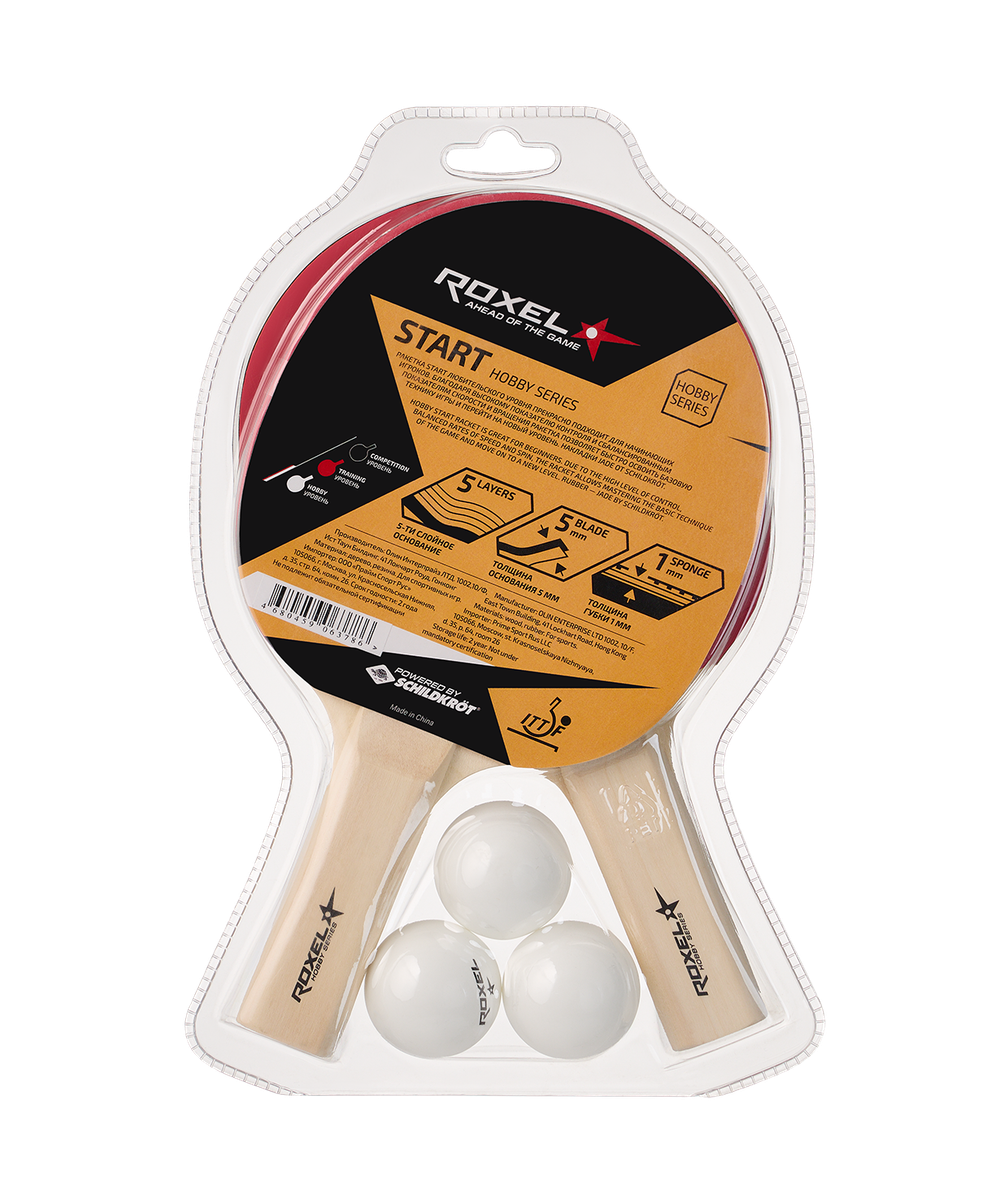 Набор для настольного тенниса Hobby Start, 2 ракетки, 3 мяча