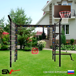 Уличная шведская стенка Sv Sport рукоход с комплектом турник прямой 2шт У5437К (Турник/Брусья/Стойка/Скамья/Со спинкой/Щит баскет/Кронш бокс/Сетка)
