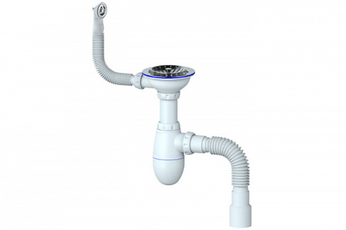 Сифон UNICORN для мойки с выпуском 1 1/2 (Ø40), круглый перелив,чаша Ø115, ручка-пластик. B426P