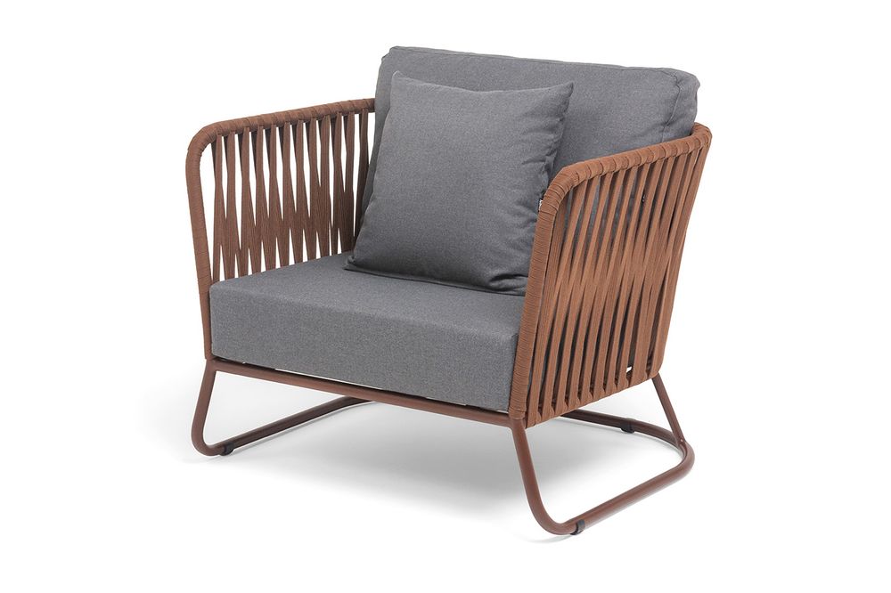 "Багамы" кресло плетеное из роупа, каркас алюминий коричневый (RAL8016) муар, роуп BZ23-ED31, ткань темно-серая 027