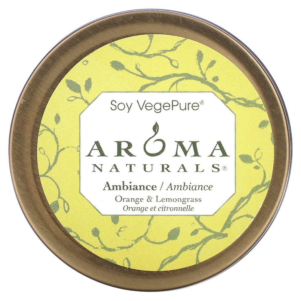 Aroma Naturals, Soy VegePure, Ambiance, свеча для путешествий в жестяной банке, апельсин и лемонграсс, 79,38 г (2,8 унции)