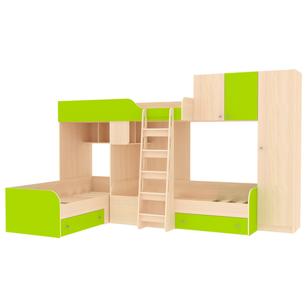 Кровать-чердак КарИВи Трио 2  Дуб Молочный Лайм