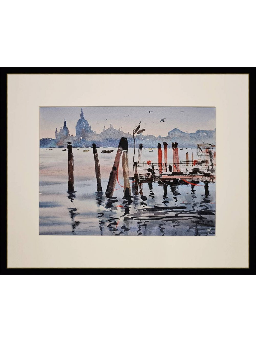 Картина авторская акварельная в паспарту 30х40 см на стену для интерьера "На грани в Венеции"
