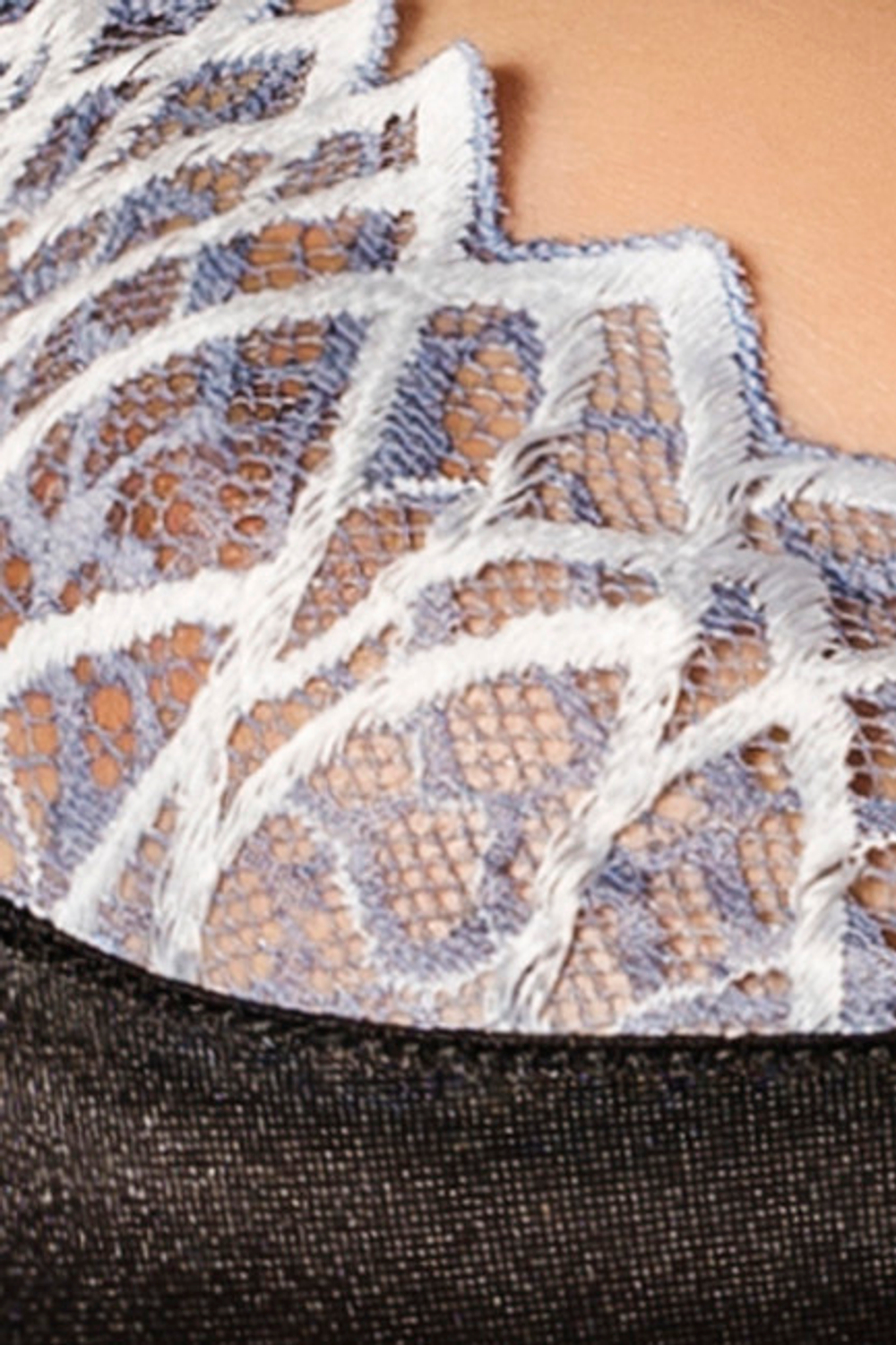 Прозрачный комплект с атласными вставками и вышивкой на груди Carole LXL (46-48) (Цвет: черный, голубой)