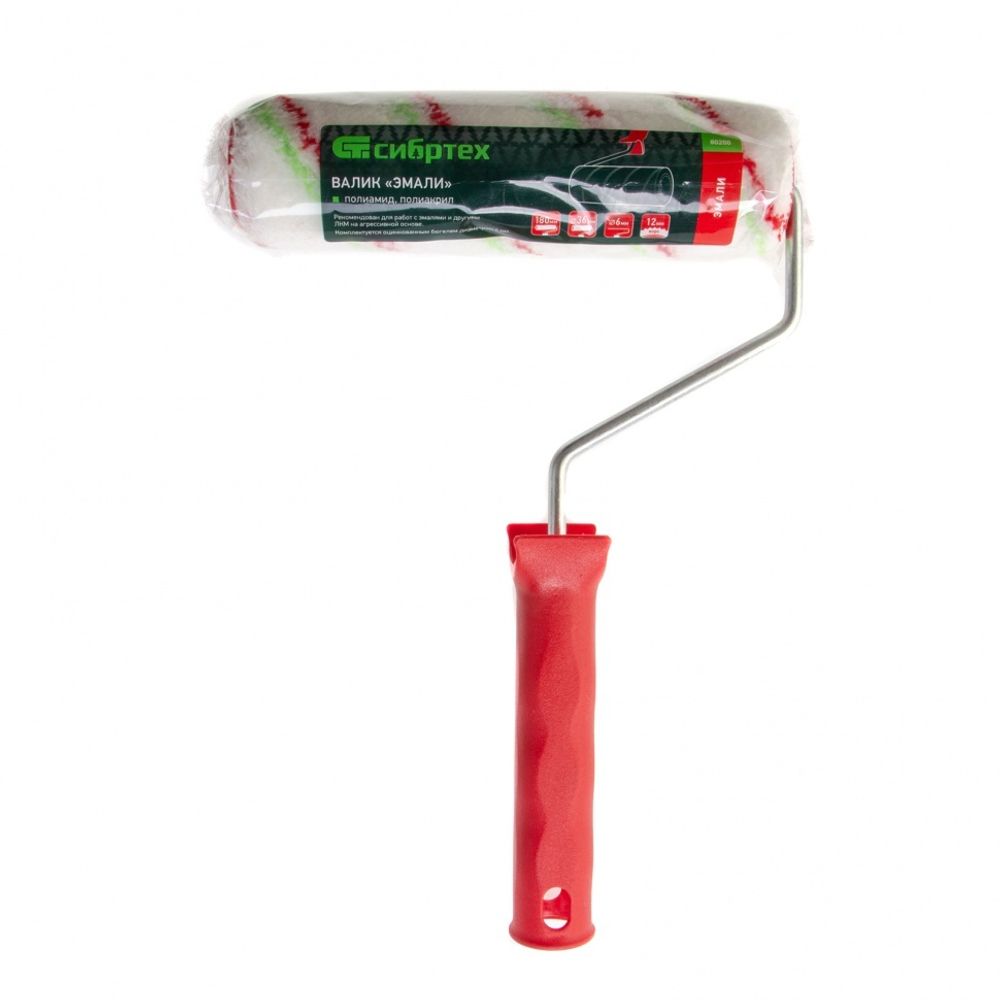 Валик "Эмали" , 180 мм, ворс 12 мм, D - 36 мм, D ручки - 6 мм, полиамид,полиакрил// Сибртех 80200