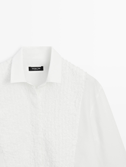 Massimo Dutti Рубашка с большим отложным воротником и вышивкой, белый