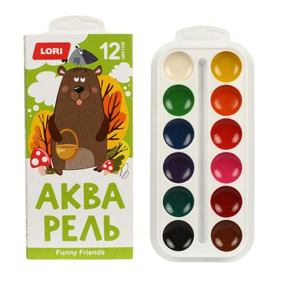Акварель "Funny Friends" 12 цветов, без кисти, европодвес (Lori)