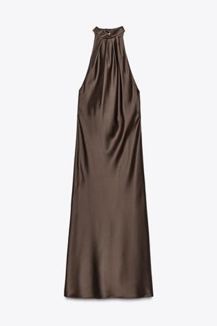 ZARA ПЛАТЬЕ МИДИ С ГОРЛОВИНОЙ ХАЛТЕР, КОРИЧНЕВЫЙ