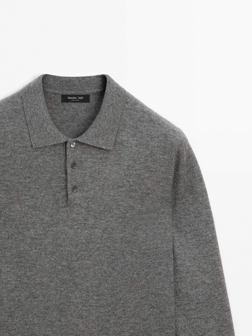 Massimo Dutti Свитер из смесовой шерсти с воротником поло, антрацитово-серый