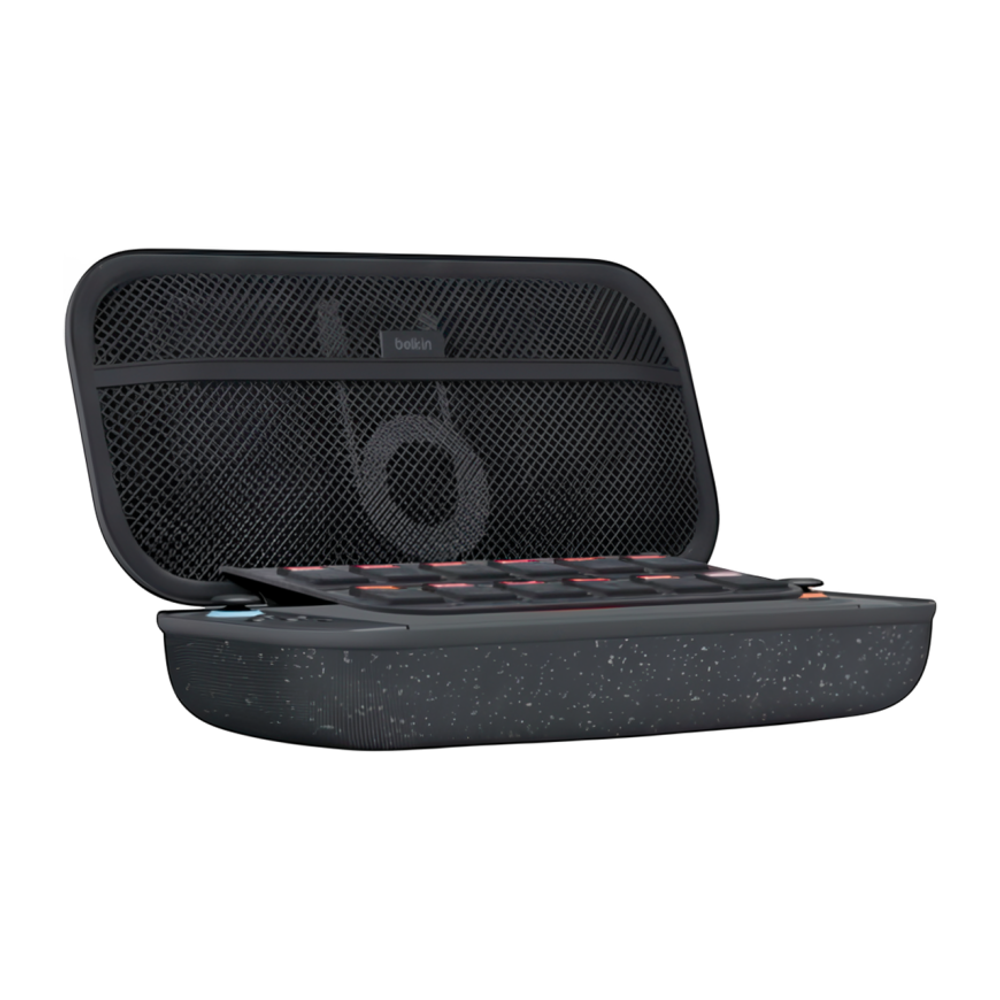 Тканевый чехол Belkin Gaming Charging Case для Nintendo Switch 2 Водостойкий гибридный чехол из полиэстера с ремешком-ручкой. Вмещает до двенадцати картриджей с играми. Есть кармашек для AirTag