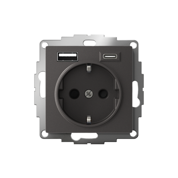 Розетка AtlasDesign 16А с 2-мя заряд. устройствами USB тип A+C 5В/2.4А/3.0А 2х5В/1.5А механизм базальт SE ATN001432