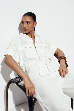 ZARA БРЮКИ С ШИРОКИМИ ШТАНИНАМИ И ЭЛАСТИЧНОЙ ТАЛИЕЙ, ЖЕЛТОВАТО-БЕЛЫЙ