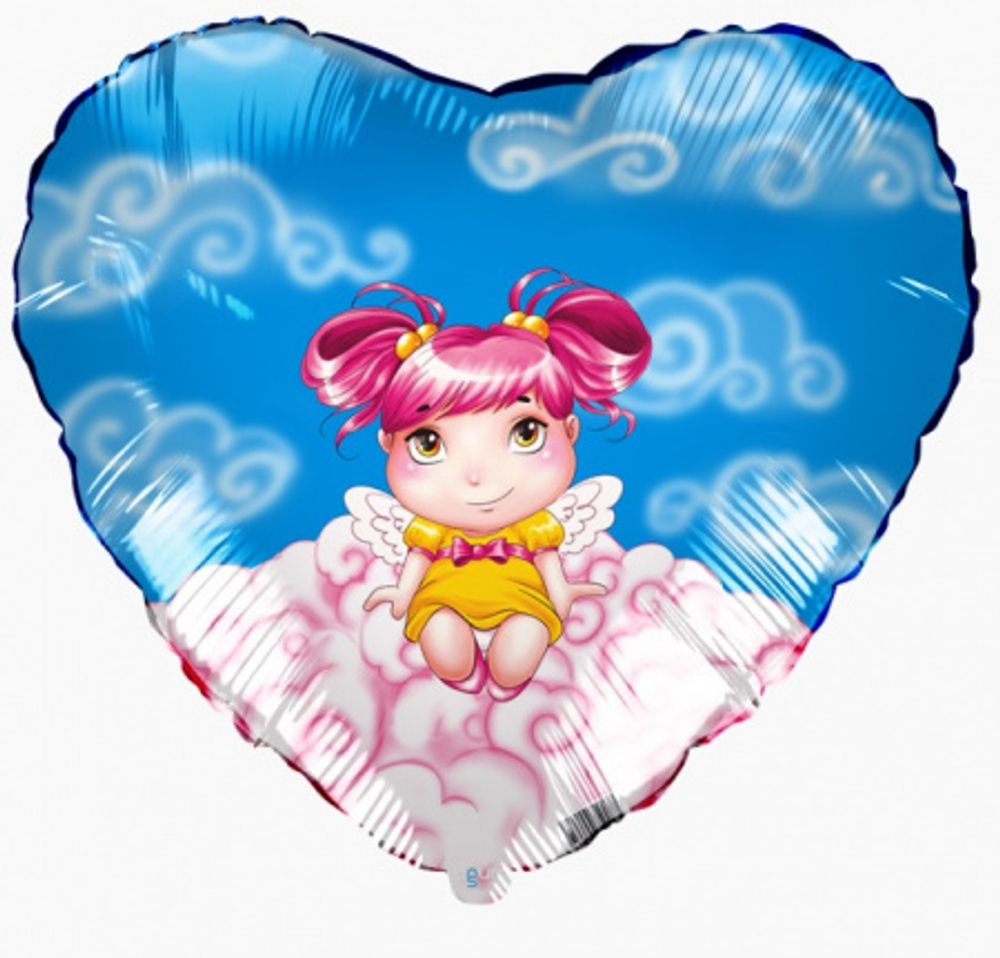 Воздушный шар (18''/46 см) Сердце, Ангелочек с гелием