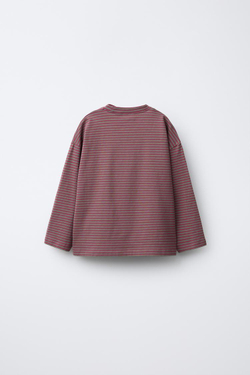 ZARA ФУТБОЛКА С ПОЛОСАТЫМ ПРИНТОМ, СЕРО-ГРАНАТОВЫЙ