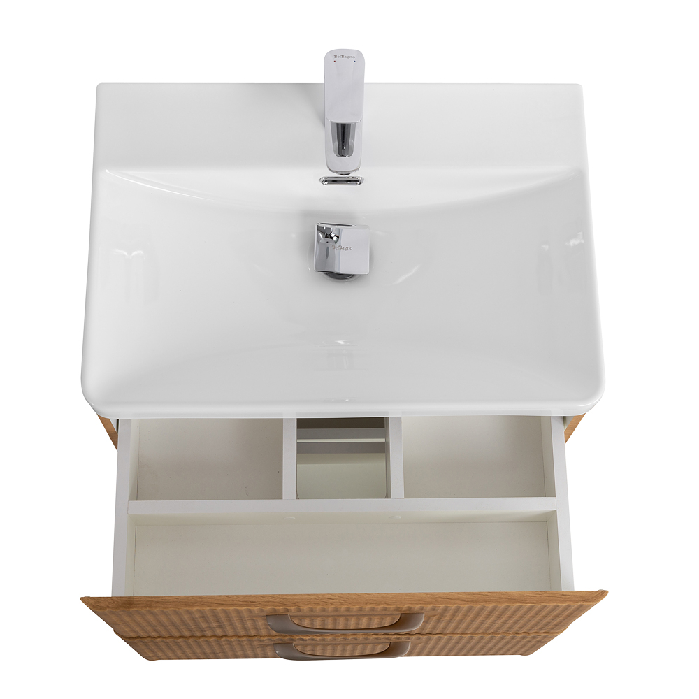 Тумба подвесная с раковиной Belbagno DUE 50 см Rovere Nature DUE-500-2C-SO-RN-P + BB-8076-3-50