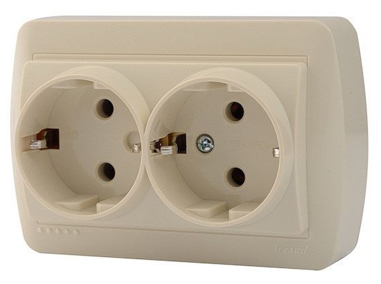 Розетка LEZARD DEMET 2-местная о/п с/з бел. 16А 250В