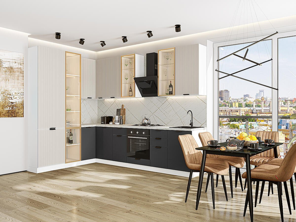 Прямая модульная кухня Евро Лайн-07 Агат/Антрацит - Белый 2340*2000/3000*600