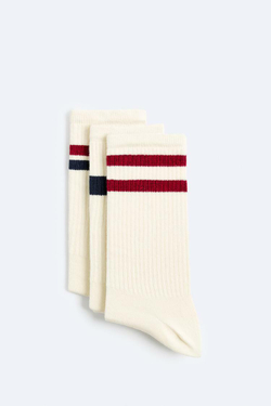 ZARA УПАКОВКА ИЗ 3 ПОЛОСАТЫХ НОСКОВ, ЭКРЮ