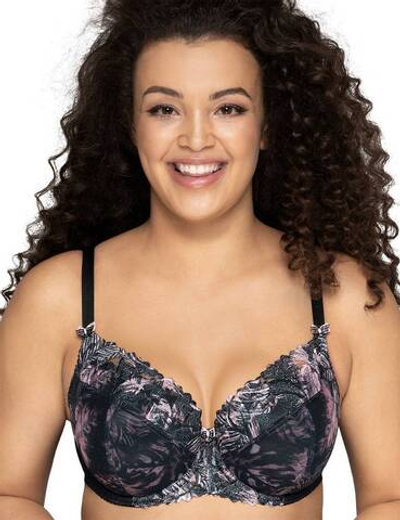 Бюстгальтер с чашками, покрытыми сеткой с принтом листьев (Размер: 85G) (Цвет: черный)