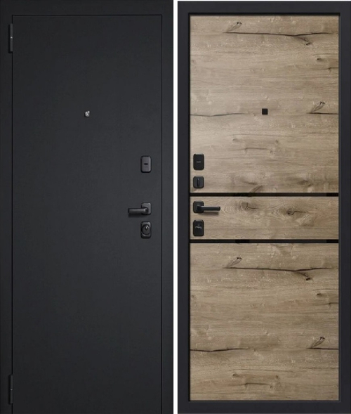 Входная дверь Волга-Бункер ДУЭТ 2 ч.ф. Чёрный муар - Дуб пацифик