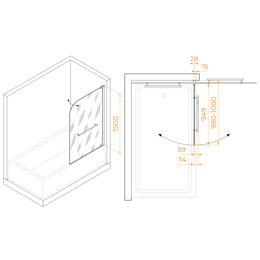 Шторка на ванну RGW SC-02 (Прозрачное, 1000)