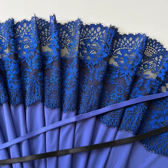 Кружево эластичное ультрамарин/чёрный 22 см, Китай