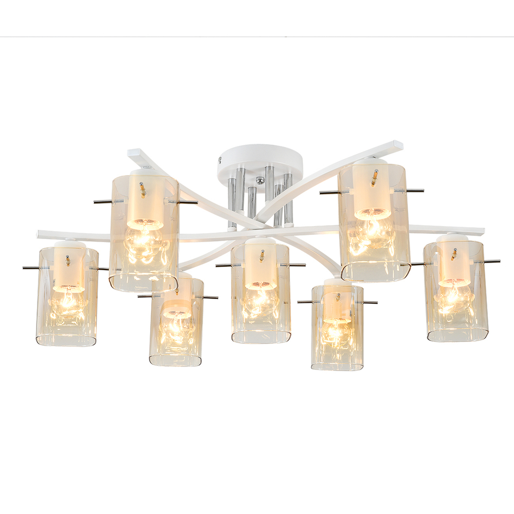 Потолочный светильник 7x40Вт  E27, металл/стекло, белый/янтарный