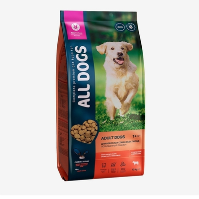 Сухой корм "ALL DOGS" для собак, говядина и овощи, 13 кг