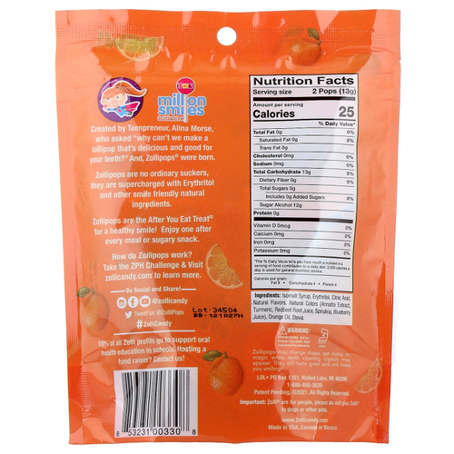 Zollipops, The Clean Teeth Pops, апельсин, 3,1 унции