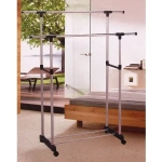 Вешалка напольная узкая на колесиках, две перекладины 83х43х160