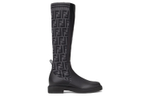 FENDI Rockoko Round Tip Long Shaft Boots Women"s Black Gray